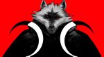  2023 anthro canid canine canis clothing death_(puss_in_boots) fur grey_body grey_fur hi_res holding_object male mammal puss_in_boots_(film) puss_in_boots_the_last_wish red_background red_eyes sickle simple_background smile solo weapon wolf xyanaid 