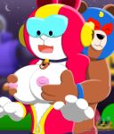  anthro bear blue_body brawl_stars breast_grab breast_play breasts brown_body duo female hand_on_breast hi_res lagomorph leporid male male/female mammal mask moon purblube_scramble-prll rabbit red_body supercell_(company) surprise surprised_expression yellow_body 