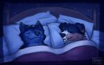  anthro bed bedding bernese_mountain_dog black_body black_fur blanket blue_body blue_fur bodily_fluids brown_body brown_fur canid canine canis colored colored_sketch comfy digital_drawing_(artwork) digital_media_(artwork) domestic_dog drooling duo eyes_closed fur furniture green_body green_fur hi_res male male/male mammal molosser mountain_dog night pillow romantic romantic_couple saliva shaded sinser sinser_(character) sketch sleeping smile swiss_mountain_dog white_body white_fur wolf 