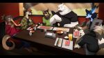  anthro bear female food furniture group huttser-coyote_(character) inside male mammal noodles one_eye_closed polar_bear ramen shade_okami sleepy_(sleepylp) smile sushi table ursine wink 