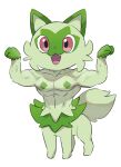  4_fingers abs anthro big_tail black_pupils cheek_tuft collarbone facial_markings facial_tuft fangs feral fingers fist fluffy fluffy_tail fur generation_9_pokemon glistening glistening_eyes green_body green_ears green_fur green_inner_ear green_pasties green_tail head_markings humor long_tail male markings multicolored_body multicolored_fur muscle_vein muscular muscular_male nintendo open_mouth open_smile otokoter pasties pink_eyes pink_nose pink_tongue pokemon pokemon_(species) pupils quadruped sharp_teeth simple_background smile solo sprigatito standing tail taur teeth teeth_showing tongue tuft two_tone_body two_tone_fur vein what white_background why 