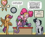  afro_puffs aged_up clock dragon duo equid equine female friendship_is_magic hasbro hi_res horse leg_wrap male male/female mammal my_little_pony pegasus pinkie_pie_(mlp) pony rumble_(mlp) scootaloo_(mlp) sex_education spike_(mlp) stretching toonbat wings wrestling 