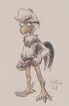  2023 3_toes andromorph anthro avian beak belly_tuft bird cheek_tuft chicken crossgender dated dildo disney ducktales ducktales_(2017) eyewear facial_tuft feathers feet galliform gallus_(genus) glasses grey_body grey_feathers gyro_gearloose heel_claw hip_tuft intersex mta_crossgender mti_crossgender phasianid seductive sex_toy shellyochunks signature simple_background sketch solo strapon tail tail_feathers talons tan_background toes tuft white_body white_feathers 