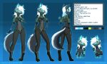  absurd_res anthro arctic_fox canid canine clothing erdfurry female fox front_view fur glowing glowing_body glowing_fur glowing_hair glowing_markings glowing_tongue hair hi_res looking_at_viewer mammal markings military_uniform model_sheet nexus_(hunterx90) pose rear_view super_soldier teasing tongue uniform 