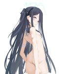  &lt;key&gt;_(blue_archive) 1girl 2t_(vmyz7342) absurdly_long_hair aris_(blue_archive) ass back bandaid bangs bare_shoulders black_hair black_hairband blue_archive blue_hair blush breasts breasts_out completely_nude convenient_censoring dark_blue_hair english_commentary hair_between_eyes hairband halo jacket long_hair looking_at_viewer looking_back nude ringed_eyes simple_background small_breasts solo topless very_long_hair white_background 