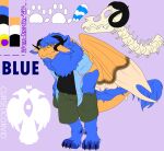  anthro blue_(cursedcorvid) blue_body blue_fur bone bottomwear claws clothed clothing curled_horn cursedcorvid digital_media_(artwork) dragon ear_tuft english_text female fully_clothed fully_clothed_anthro fur furred_dragon hi_res horn invalid_tag lavender_background looking_at_viewer mane markings orange_body orange_eyes orange_fur pawpads purple_markings round_pupils scalie shirt shorts simple_background skull smile solo solo_focus striped_tounge t-shirt tail teeth text tongue topwear tuft vertebrae watermark white_pawpads wings yellow_sclera 