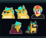  ambiguous_gender among_us anthro black_background bodily_fluids canid canine canis clothing clown crying fur hair innersloth mammal mordorinka portrait simple_background solo star_trek sticker_pack stickers tears text wolf 