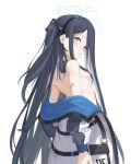  &lt;key&gt;_(blue_archive) 1girl 2t_(vmyz7342) absurdly_long_hair aris_(blue_archive) bandaid bangs bare_shoulders black_hair black_hairband blue_archive blue_hair blush breasts breasts_out convenient_censoring dark_blue_hair hair_between_eyes hairband halo jacket long_hair looking_at_viewer looking_back multicolored_clothes multicolored_jacket off-shoulder_jacket off_shoulder ringed_eyes simple_background small_breasts solo topless very_long_hair white_background 
