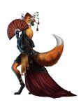  accessory anthro bare_shoulders bedroom_eyes bryan_syme canid canine clothed clothing covering covering_face female fox hair_accessory hairpin hand_fan looking_at_viewer mammal narrowed_eyes official_art paizo pathfinder role-playing_game seductive solo 