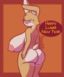  absurd_res anthro big_breasts big_butt breasts butt female hi_res huge_breasts huge_butt hyper hyper_breasts lagomorph leporid looking_back mammal nokamiwd nude rabbit samson_(nokamiwd) simple_background solo text thick_thighs wide_hips 
