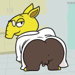  anthro anus balls barefoot bottomless brown_body brown_fur butt cabinets clothed clothing coat doctor_drowzee drawers drowzee eyewear feet fur generation_1_pokemon genitals glasses inside lab_coat male nintendo nishi_oxnard penis pokemon pokemon_(species) snout solo tile topwear yellow_body yellow_fur 