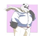  2023 anthro bear belly big_belly black_body black_nose blush bottomwear clothing eyewear giant_panda glasses hi_res inunoshippo kemono male mammal overweight overweight_male pants sasayama_akira scarf shirt solo topwear virtual_youtuber white_body 