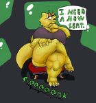  alphys anthro big_breasts big_butt bodily_fluids bottomless breasts buckteeth butt chair claws clothed clothing computers crossed_legs deltarune dialogue eyewear feet female furniture glasses hi_res imminent_facesitting kentuckiyucki lidded_eyes monitors monster solo speech_bubble sweat sweatdrop tail teeth text thick_tail thick_thighs toes undertale undertale_(series) 