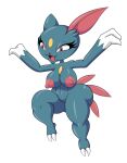  anthro areola big_breasts big_butt black_pupils blue_body breasts butt chest_gem claws feathers featureless_crotch female forehead_gem generation_2_pokemon gloves_(marking) hi_res markings nintendo nipples nude open_mouth pokemon pokemon_(species) pupils red_areola red_eyes red_nipples sneasel solo thegeckoninja thick_thighs 