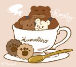  178george0 2023 anthro bear biped brown-body container cookie cup dot_eyes drip_(kumalino) eyes_closed food group kumalino mammal micro roast_(kumalino) sanrio syrup_(kumalino) white_body 