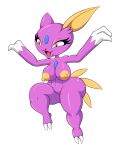  anthro areola big_breasts big_butt black_pupils breasts butt chest_gem claws feathers featureless_crotch female forehead_gem generation_2_pokemon gloves_(marking) hi_res markings nintendo nipples nude open_mouth pink_body pokemon pokemon_(species) pupils shiny_pokemon sneasel solo thegeckoninja thick_thighs yellow_areola yellow_eyes yellow_nipples 