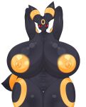  absurd_res anthro areola big_breasts black_body black_fur breasts eeveelution female fur generation_2_pokemon genitals hands_behind_back hi_res huge_breasts nintendo nipples omenyanozero pokemon pokemon_(species) pussy red_eyes slightly_chubby smile solo standing tail umbreon wide_hips yellow_areola 