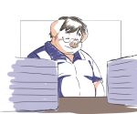  2023 anthro belly big_belly clothing domestic_pig eyes_closed eyewear glasses hi_res inunoshippo kemono male mammal overweight overweight_male shirt solo suid suina sus_(pig) topwear 