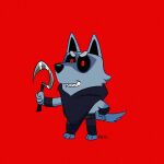  anthro blue_body blue_fur bluey_(series) canid canine canis death_(puss_in_boots) domestic_dog fur hi_res male mammal open_mouth rafacr red_background red_eyes sharp_teeth sickle simple_background solo teeth 