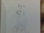  animal_humanoid anthro bust_portrait byx_(character) canid canid_humanoid canine canine_humanoid dairne_(species) dog_humanoid endling_the_last_(book) female floppy_ears graphite_(artwork) humanoid looking_away mammal mammal_humanoid monochrome oliverthedriox open_mouth pen_(artwork) pencil_(artwork) portrait snout solo standing staring_off traditional_media_(artwork) worried worried_look 