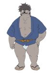  2023 anthro asian_clothing bear black_nose bulge clothing east_asian_clothing facial_hair footwear fundoshi japanese_clothing kemono konbu male mammal mature_male mustache overweight overweight_male sandals simple_background solo underwear white_clothing white_fundoshi white_underwear 