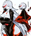  2girls age_comparison aged_up arms_under_breasts black_thighhighs breasts cleavage closed_mouth colored_skin dual_persona expressionless floating grey_hair hair_over_one_eye half-closed_eyes large_breasts long_hair looking_at_viewer multiple_girls red_eyes sage_(sonic) short_hair sleeves_past_wrists small_breasts sonic_(series) sonic_frontiers thick_thighs thighhighs thighs usa37107692 white_skin wide_sleeves 