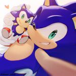  1boy animal_nose aqua_eyes character_doll furry furry_male gloves grin heart iiimirai looking_at_viewer male_focus one_eye_closed selfie smile solo sonic_(series) sonic_the_hedgehog stuffed_toy white_gloves 