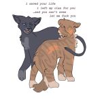  2022 argument brown_body brown_fur crowfeather_(warriors) domestic_cat english_text felid feline felis female feral fur hi_res leafpool_(warriors) male mammal simple_background text undeadbirdiee warriors_(cats) white_background 