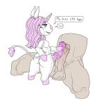  anthro balls big_dom_small_sub butt comparing dirty_talk dominant duo equid equine frottage genitals gynomorph hi_res horn human humanoid intersex intersex/male male mammal nsfuwu4 plushie rosie_(roselynn_meadow) sex size_difference stitch_(sewing) unicorn 