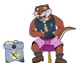  2023 absurd_res anthro brok_(character) brok_the_investigator burger clothing dr._mink food hi_res humanoid_hands male mammal melonca53654294 mink mug mustelid musteline necktie shirt sitting solo topwear true_musteline underwear 