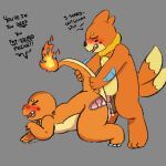  balls blush bodily_fluids buizel charmander cum cum_inside digital_media_(artwork) duo female female_penetrated feral fire flaming_tail generation_1_pokemon generation_4_pokemon genital_fluids genitals hi_res male male/female male_penetrating male_penetrating_female mammal nintendo orange_body penetration penile penile_penetration penis penis_in_pussy pokemon pokemon_(species) reptile scalie sex simple_background vaginal vaginal_penetration 