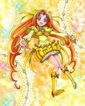  1girl bangs boots bubble_skirt choker cure_muse_(yellow) frills highres long_hair long_sleeves neckerchief official_art open_mouth orange_hair parted_bangs pink_eyes precure precure_connection_puzzlun shirabe_ako skirt smile solo suite_precure third-party_source very_long_hair yellow_choker yellow_footwear yellow_neckerchief 