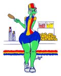  absurd_res amphibian clothing fan_character frog girly heckfrog hi_res hot_dog_on_a_stick male uniform wide_hips 