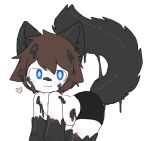  &lt;3 after_transformation animal_humanoid black_body black_bottomwear black_clothing black_fur black_shorts black_tail blue_eyes blush blush_lines bodily_fluids bottomwear brown_hair canid canid_humanoid canine canine_humanoid changed_(video_game) chano clothed clothing dripping fluffy fluffy_tail fur hair humanoid lin_(changed) looking_at_viewer male mammal mammal_humanoid partially_clothed shorts simple_background solo tail topless topless_humanoid topless_male white_background white_body wolf_humanoid 