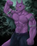  2022 abs absurd_res anthro belt bernard_(ok_k.o.!_lbh) biceps biped black_nose bottomwear canid canine cartoon_network chest_tuft chibikoma clothed clothing digital_drawing_(artwork) digital_media_(artwork) flexing flexing_bicep fur hi_res looking_at_viewer male mammal muscular muscular_anthro muscular_male navel nipples ok_k.o.!_let&#039;s_be_heroes pants pecs purple_body purple_fur purple_tail solo tail topless topless_anthro topless_male tuft were werecanid werecanine werewolf yellow_sclera 