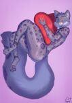  &lt;3 absurd_res amur_leopard anawat anthro biped blue_eyes butt claws clothing embrace eyes_closed feet felid fur hi_res holding_object hug leopard male mammal nude open_mouth pantherine pawpads purple_body purple_fur purple_pawpads simple_background solo tail torso 