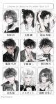  4boys 5girls absurdres bangs black_hair blazer bob_cut border bow bowtie character_name closed_mouth coat collared_shirt commentary curly_hair english_commentary eyelashes gakuran grey_hair haibara_ai hair_ribbon hand_up hands_on_own_head hands_up hat hat_removed hattori_heiji head_rest headwear_removed highres holding holding_clothes holding_hat hood hood_down hoodie interlocked_fingers jacket kaitou_kid kudou_shin&#039;ichi kudou_yukiko kuroba_kaito lipstick long_hair looking_at_viewer looking_away magic_kaito makeup meitantei_conan monochrome monocle mouri_ran multiple_boys multiple_drawing_challenge multiple_girls necktie outside_border own_hands_together parted_bangs partially_colored ponytail portrait ribbon school_uniform serafuku shirt short_hair short_sleeves sideways_glance simple_background six_fanarts_challenge sketch smile smirk steepled_fingers tooyama_kazuha top_hat vermouth_(meitantei_conan) white_hair willowofzion 