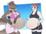  anthro belly big_belly big_breasts bottomwear bra breasts bull_terrier canid canine canis clothed clothing comparing_belly domestic_dog ear_piercing eyewear felid female fluffy fluffy_tail fur glasses grey_body grey_fur gym_bottomwear gym_clothing gym_shorts hair hi_res highlights_(coloring) hunting_dog hyper hyper_pregnancy mammal measuring_belly navel outie_navel pantherine piercing pregnant pregnant_female short_hair shorts snow_leopard solo sports_bra synthgoblin tail tape_measure terrier underwear 