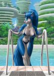  anthro artist_logo artist_name bikini blue_bikini blue_body blue_clothing blue_eyes blue_fur blue_hair blue_swimwear blurred_background breasts building canid cereus93 cheek_tuft clothed clothing facial_tuft female front_view fur glistening glistening_eyes hair logo long_hair looking_at_viewer mammal mouth_closed navel pink_nose ponytail solo standing swimming_pool swimwear thigh_gap tuft water wet white_body white_breasts white_fur 