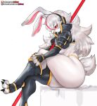  anthro breasts butt clothing female girlsay hi_res lagomorph legwear leporid mammal rabbit red_eyes simple_background solo thick_thighs white_background white_body 