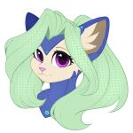  alphadesu android anthro blue_body felid feline female green_hair hair hi_res inner_ear_fluff k4t3_ar1a looking_at_viewer machine mammal multicolored_body pink_eyes pink_nose robot robotic screw smile solo tan_body tuft 