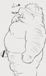  2023 absurd_res anthro belly big_belly blindfold censored genitals hi_res japanese_text kemono kipchin_2nd00 male mammal moobs nipples overweight overweight_male penis simple_background solo suid suina sus_(pig) text wild_boar 