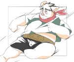  2023 anthro bottomwear clothing domestic_pig hi_res humanoid_hands inunoshippo kemono male mammal overweight overweight_male shirt shorts solo suid suina sus_(pig) topwear 