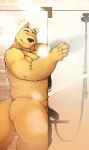  2023 anthro arufina_w bathroom canid canine canis detailed_background domestic_dog genitals hi_res humanoid_hands inside kemono male mammal penis solo steam 