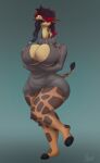  absurd_res anthro arm_under_breasts big_breasts black_hair bodily_fluids breasts brown_body brown_fur cleavage cleavage_cutout clothed clothing crossed_arms drooling female fur giraffe giraffid hair hair_over_eyes hi_res highlights_(coloring) hooves huge_breasts long_tongue mammal nazuuuu on_one_leg open_mouth red_hair saliva solo standing sweater tail tail_tuft tan_body tan_fur thick_thighs tongue tongue_out topwear tuft turtleneck wide_hips 