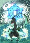  abstract_background ambiguous_gender celebi duo feral generation_2_pokemon generation_3_pokemon green_body green_eyes grovyle grovyle_the_thief legendary_pokemon looking_at_viewer looking_back looking_back_at_viewer nintendo pink_body pokemon pokemon_(species) pokemon_mystery_dungeon shiny_pokemon solo_focus time_gear yellow_eyes zeroartwo 