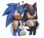  2boys bracelet closed_mouth crossed_arms furry furry_male gloves hand_on_hip heart highres jewelry light_smile male_focus multiple_boys shadow_the_hedgehog simple_background sonic_(series) sonic_the_hedgehog spacecolonie white_background white_gloves 