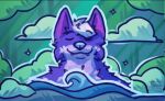  abstract_background anthro bangs blue_nose canid canine canis cloud colored colored_sketch digital_drawing_(artwork) digital_media_(artwork) dream dreamy eyebrows eyes_closed fangs fur half_body male mammal purple_body purple_fur sea shaded sinser sketch solo teeth water wave wolf 