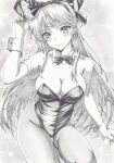  1girl aino_minako bishoujo_senshi_sailor_moon bow breasts cleavage detached_collar hair_bow large_breasts long_hair looking_at_viewer mikuro monochrome playboy_bunny sailor_venus simple_background smile solo traditional_media very_long_hair wrist_cuffs 