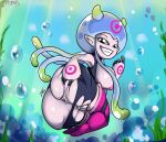  2022 animal_humanoid anus areola bandai_namco big_breasts big_butt breasts butt clothing cnidarian cnidarian_humanoid digimon digimon_(species) female genitals glubtastic hi_res huge_butt humanoid humanoid_pointy_ears jellyfish_humanoid jellymon marine marine_humanoid medusozoan medusozoan_humanoid nipples pink_body pussy signature smile solo teeth tentacles text thick_thighs torn_clothing underwater water 